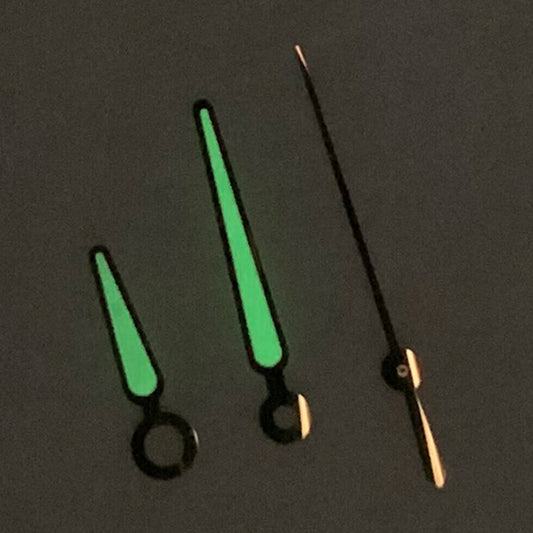 Green luminous silver trim watch hands set for NH35A movement, BB9 brand precision parts.