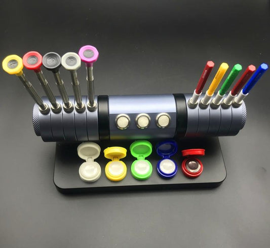 7011 watch repair toolkit with screwdrivers, oiler, and alloy stand organizer for precise accessory maintenance