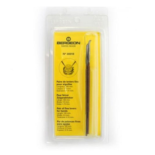Bergeon 30018 Swiss watch hand lifting levers for precise hand removal in watch repair.