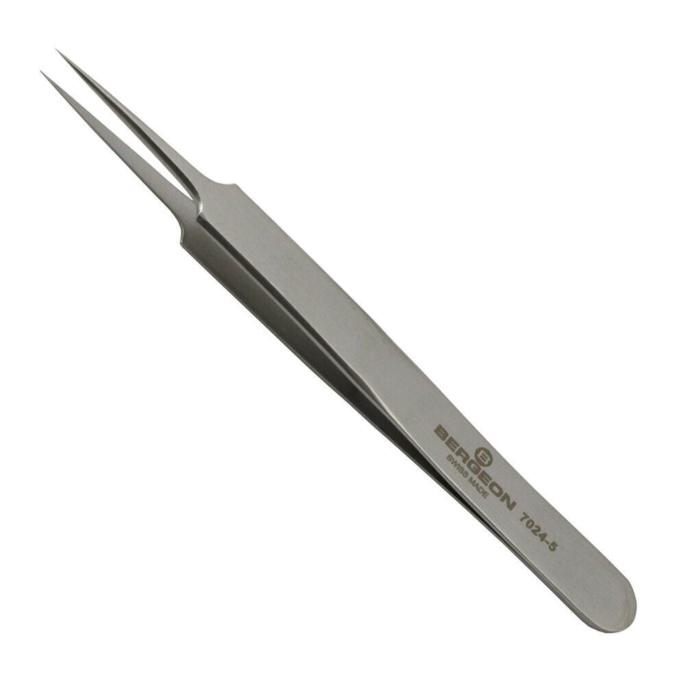 Pince à épiler antimagnétique Bergeon 7024-5, taille 110 mm, outil d'horlogerie suisse
