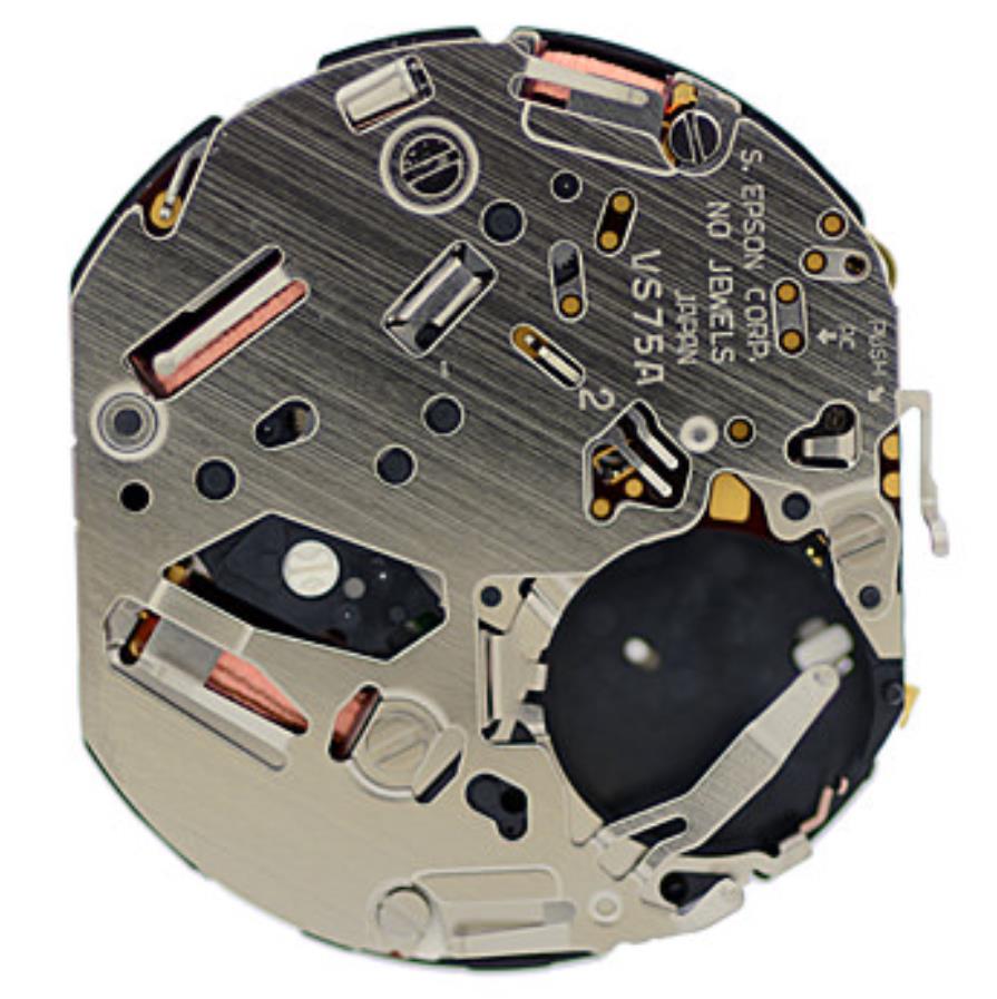 Hattori Epson VS75A quartz solar watch movement, Japan-made for precision and eco-friendly power.