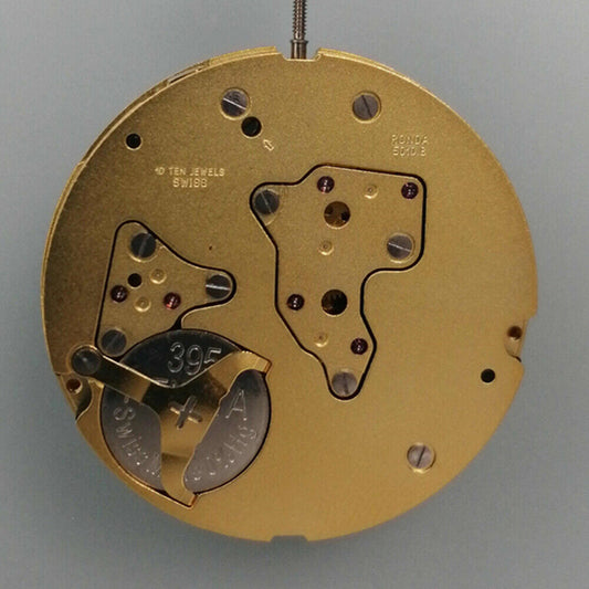 Ronda 5010.B Swiss made quartz watch movement, golden plated for durable, precise timekeeping.
