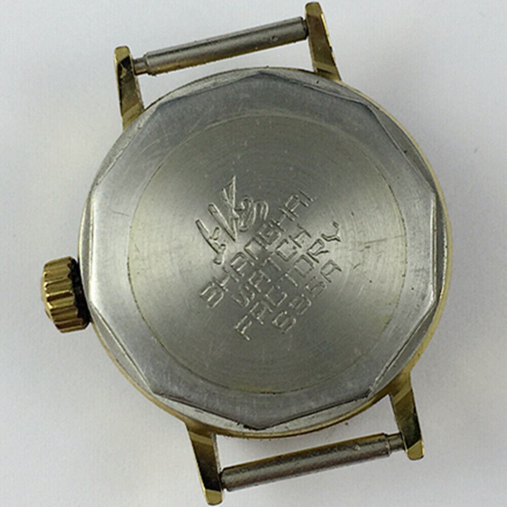 Lady's 25mm China-made manual mechanical watch with 17 jewels, yellow dial, gold-tone nails.