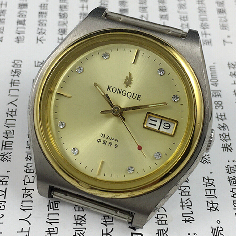 Montre mécanique automatique de 38 mm fabriquée en Chine, cadran doré à double calendrier 17 juifs