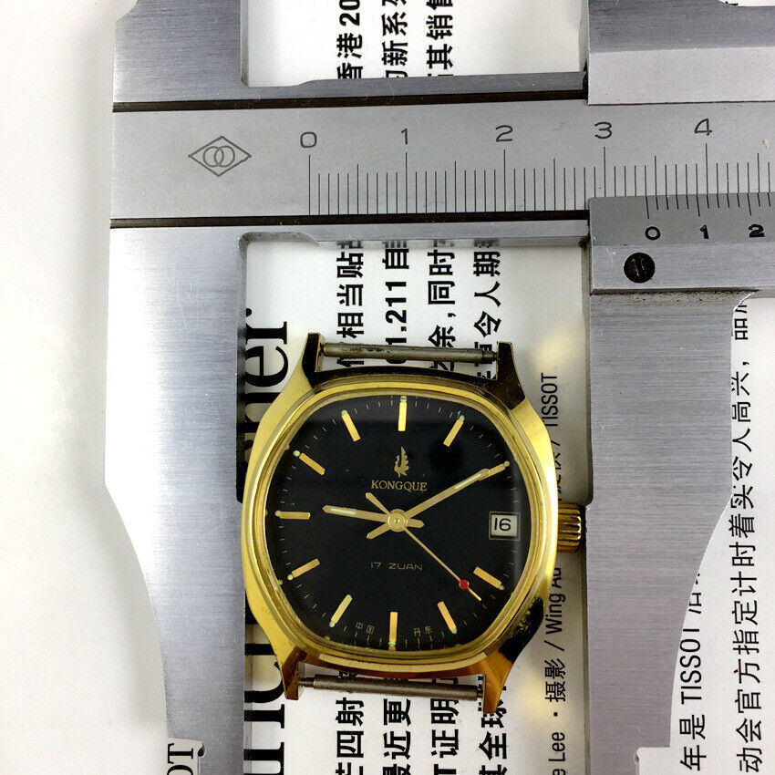 34mm Kongque China Made Black Manual Mechanical Watch 17 Jews Single Calendar