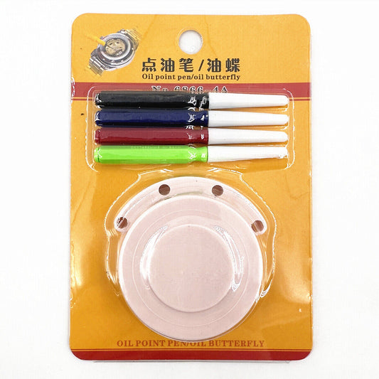 Oil cups plastic stand with 3 containers and oiler pen set for watch repair.