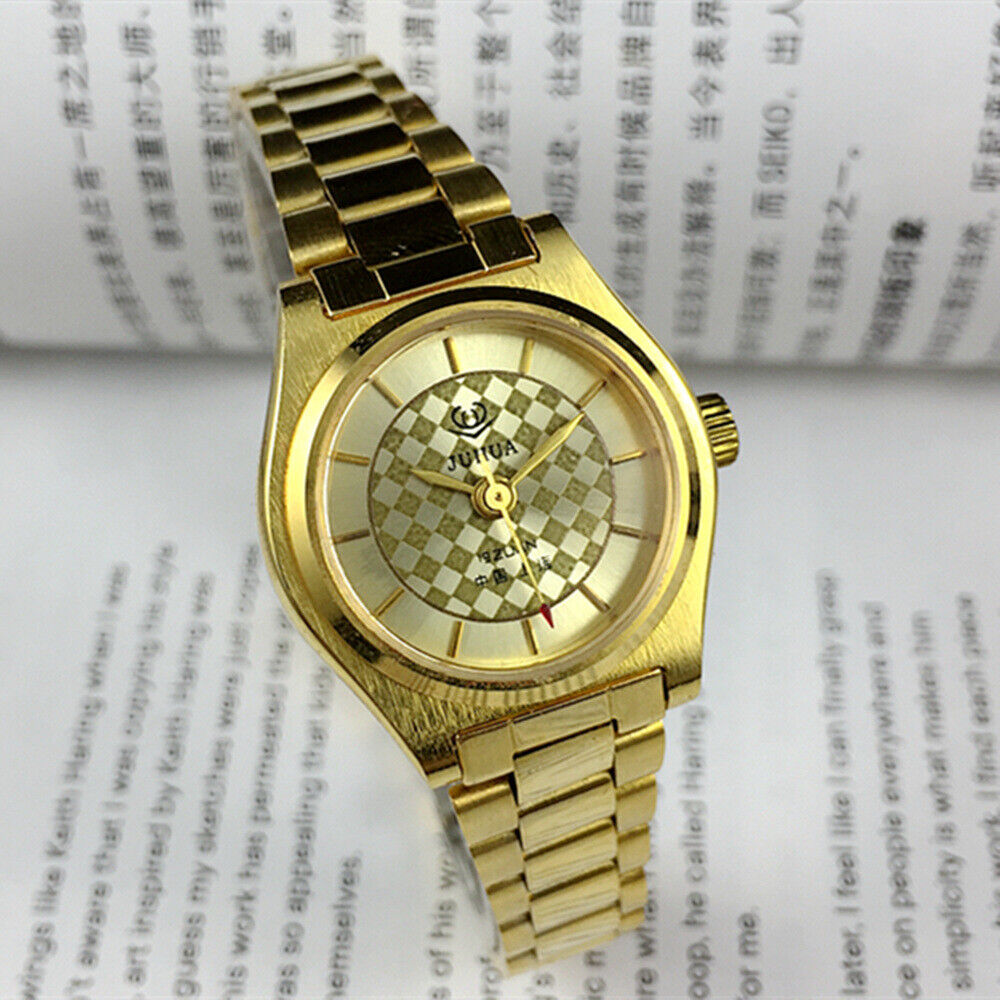26mm Shanghai Made Lady Manual Mechanical Watch 19 Jews Golden Flower Grid Dial