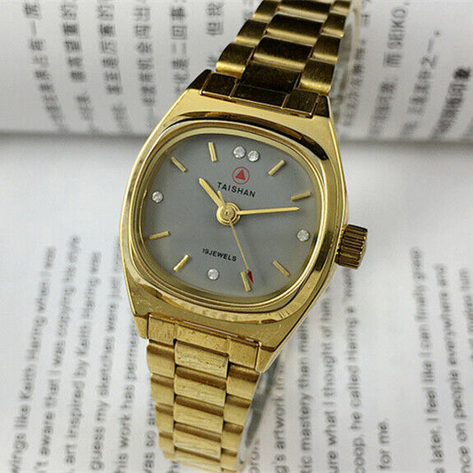 26mm Lady manual mechanical watch with grey dial, golden nails, 19 jewels, China made.
