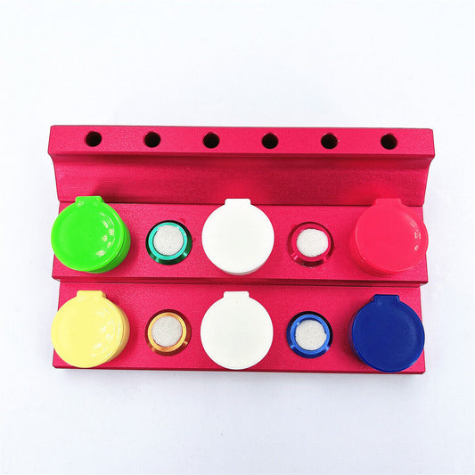 Die-cast alloy oil cups stand with 6 containers and plastic cover for watch repair tools.