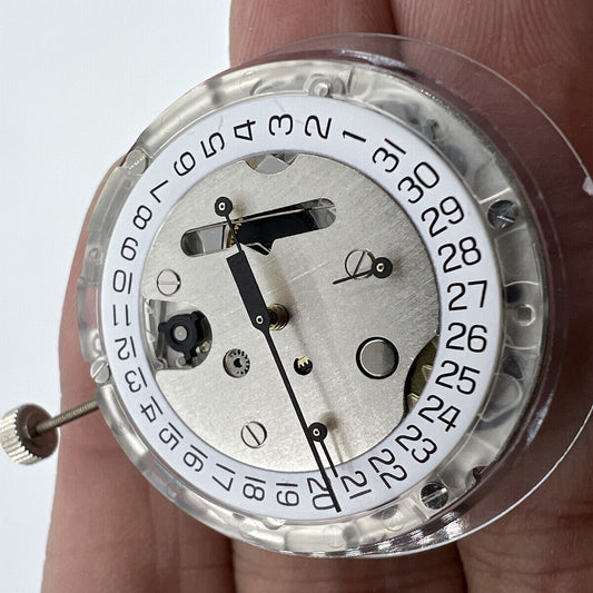 Swiss Made ETA C01.211 chronograph movement with white dial, precision mechanical watch component by 1853.