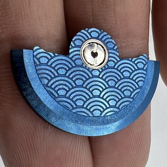 Blue Sea Wave carved rotor for Miyota NH35 NH36 watch movement, enhancing precision and style.