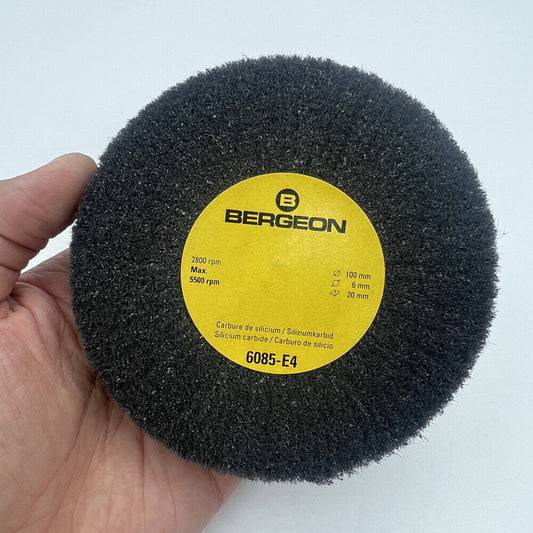 Bergeon 6085-E4 ultra fine abrasive satin metal finishing wheel for precise watch polishing.