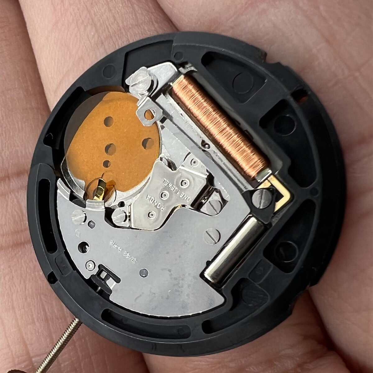 H2 Ronda 515 Quartz watch movement with date at 6, Swiss parts, high canon pinion for precision.