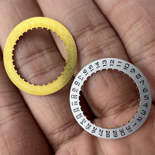 Silver date disk wheel for ETA2892 and ETA2824 men's watch movements, precision fit accessory.