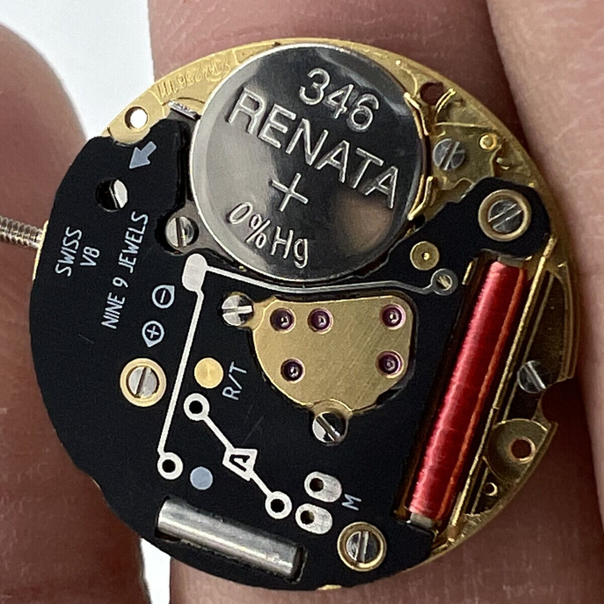 ETA 256.111 quartz movement with white dial and three hands, replacement by V8 for precise timekeeping