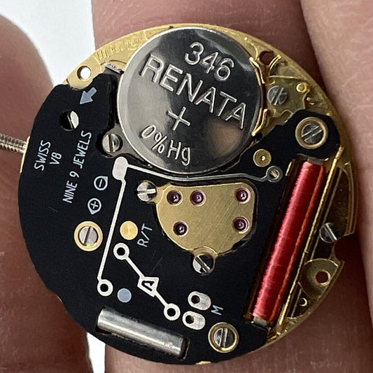 ETA 256.111 quartz movement with white dial and three hands, replacement by V8 for precise timekeeping