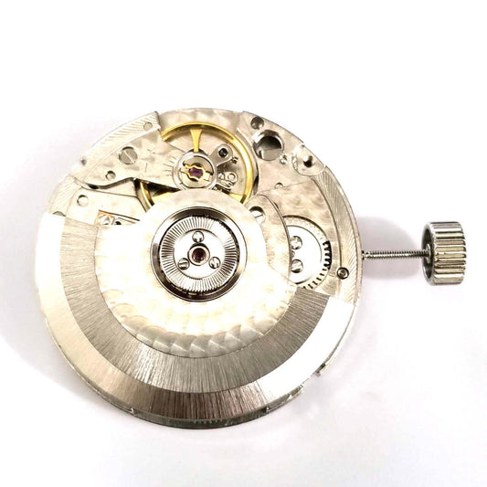 Seagull ST2555 automatic watch movement with second hand at 9H and big date, perlage finish.