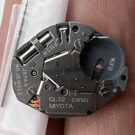 Silver Miyota GL32 Japan quartz watch movement replacement, precise timekeeping by Miyota.
