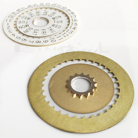 Pilot White date and week disk wheels for Dandong 7750 movement watch accessories.