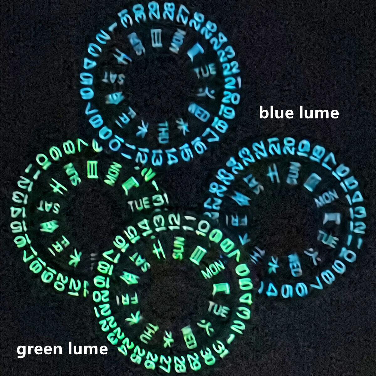 Green Lume Black Date Disk Wheel Week Wheel Fit for Movement NH36 Date@3/3.8