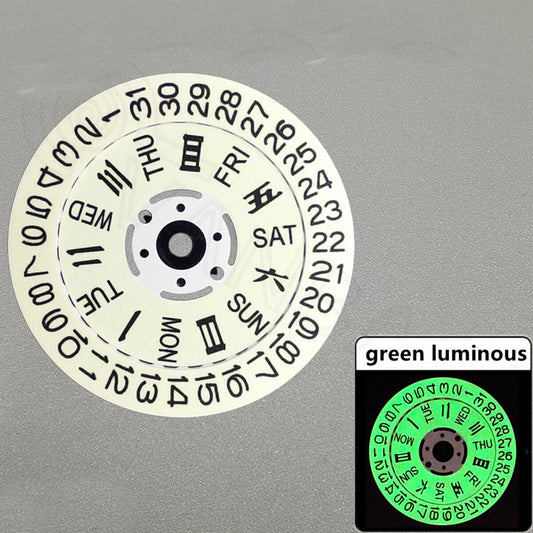 Blue/green lume date and week disk wheels for NH36 movement ? precise watch accessory details