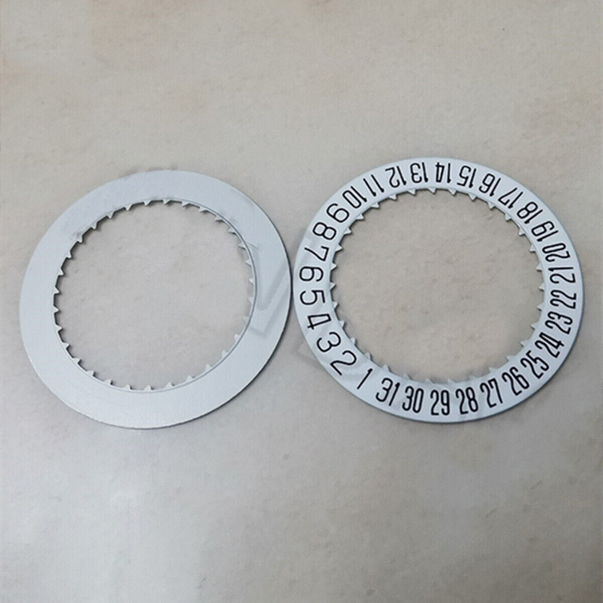White Date Wheel Overlay for 9015 Movement, Date at 6, compatible watch accessory.