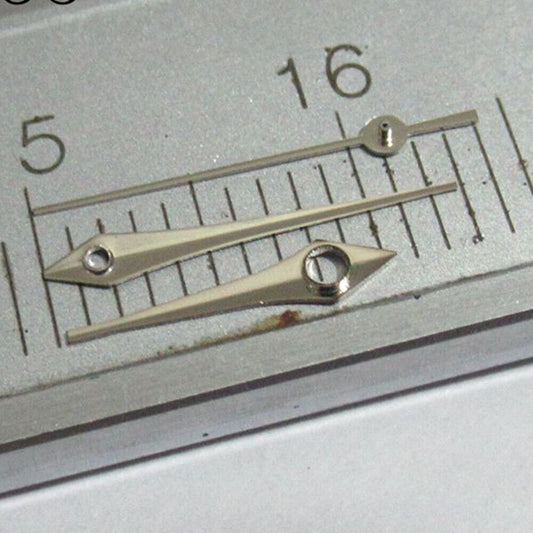 Silver pointed watch hands set compatible with Miyota 2035, 2115, 2105, 2305, 2315 movements.