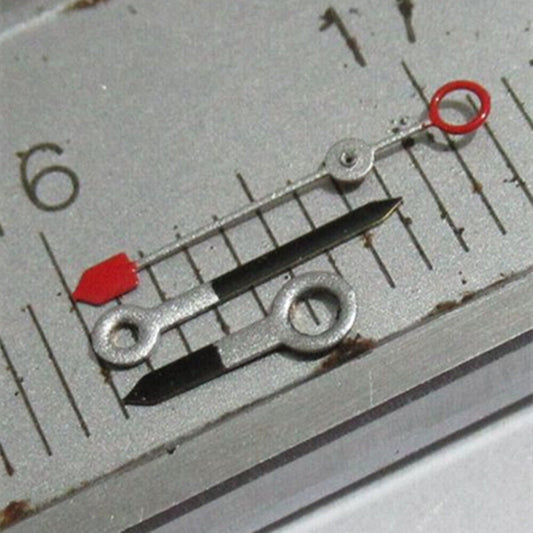 Silver and black painted watch hands compatible with Miyota 2035, 2115, 2105, 2305, 2315 movements.