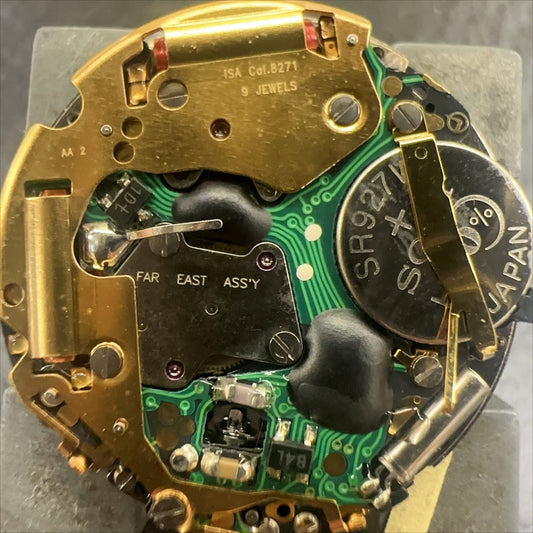 Swiss Made ISA 8271 black disk watch with multifunctional quartz movement, perfect for stylish timekeeping.