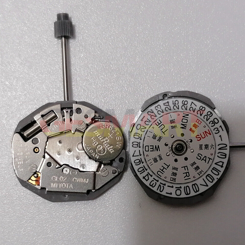 Miyota GL02 Japan quartz watch movement with day and date, replacement for GL00 models.