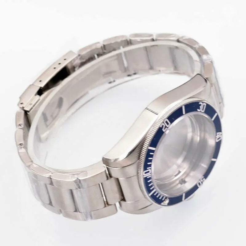 41mm Blue Bezel 316L Steel Watch Case Fit ETA 2836 2824 Miyota 8215 821A