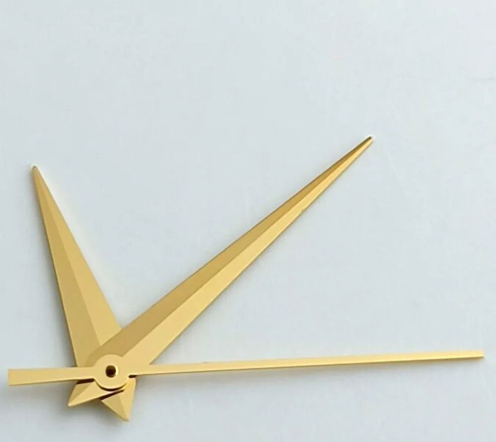 Golden arrow-shaped watch hands with luminous tips for NH35, NH36, 7S26, NH70, NH72 movements by NO Lume.