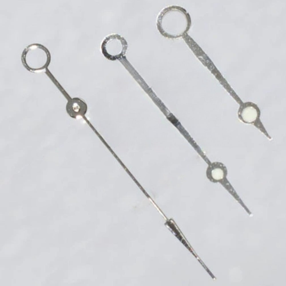 Silver trimmed green lume watch hands, 18.5mm, compatible with Japan made 8200 & 8205 movements by #8240.