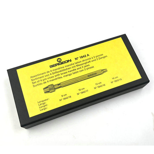 Bergeon 1842-A set of 4 square head pin vices holders for precise watch accessory repair tasks