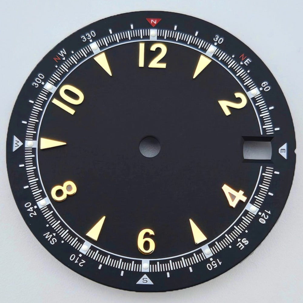 Black+Golden Modified 28.5mm Green Lume Watch Dial For NH35 Movement No Logo