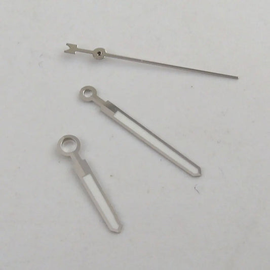 Silver watch hands compatible with Miyota 8215, 8205, Mingzhu 2813 movements by H34, precise fit.