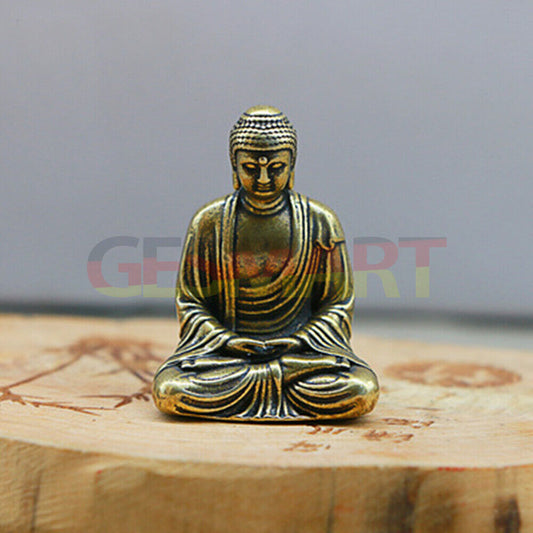 Solid copper Buddha figurine, vintage hand-carved bronze trinket, perfect for home decor.