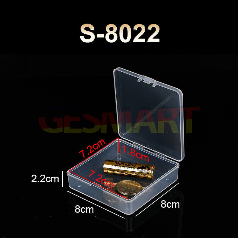 1. Compact 2.2x8x8cm square mini toolbox with hinged lid for small parts storage.