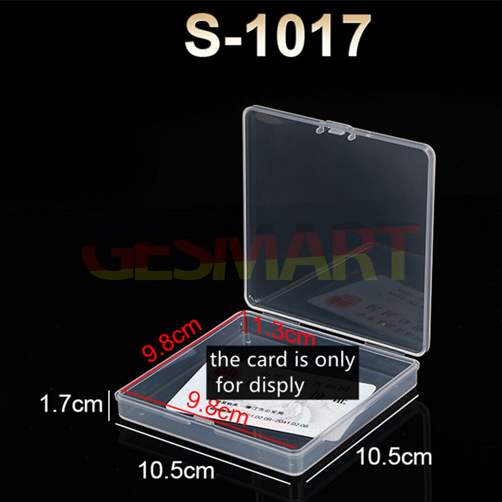 Mini square plastic toolbox container set, 1.7cm height, hinged lid for small item storage.