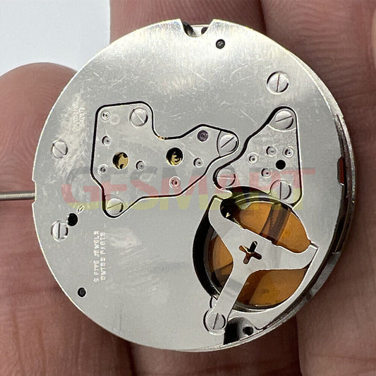 Ronda 5021D Swiss quartz watch movement with date display at 6 o'clock, precision assembly part.