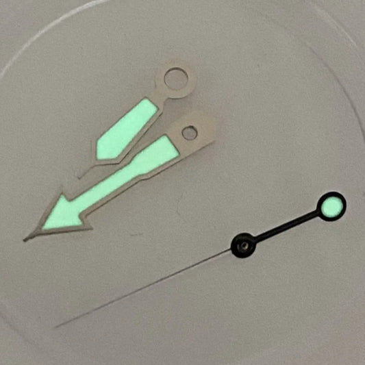 C3 Super Lume green watch hands with silver trim, compatible with NH35 NH36 NH38 NH70 NH72 movements,.
