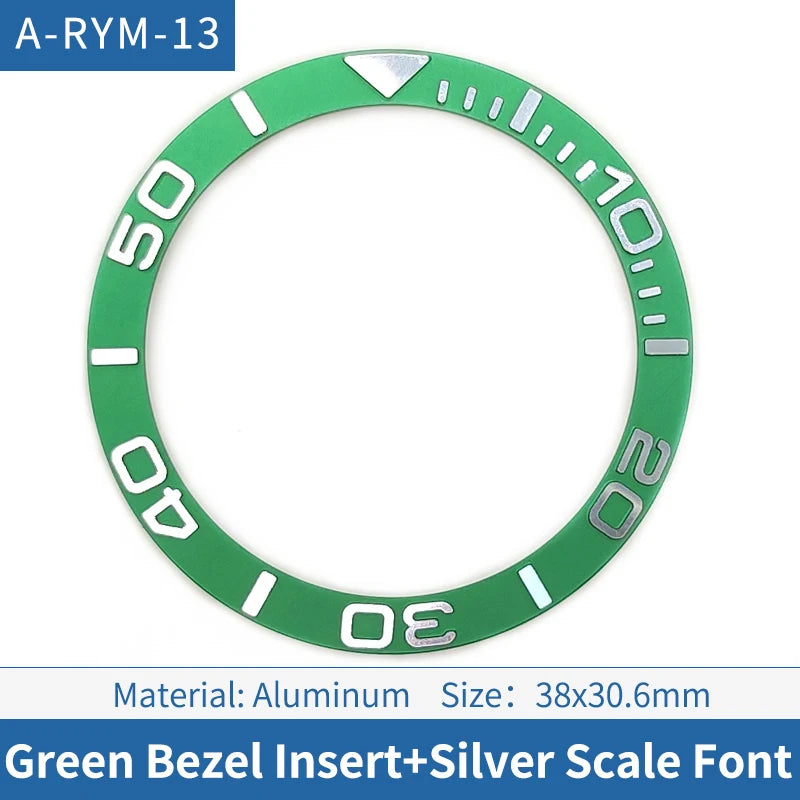38mm Silver Font Green Sloped Aluminum Watch Bezel For Skx007 Srpd Diving Watch