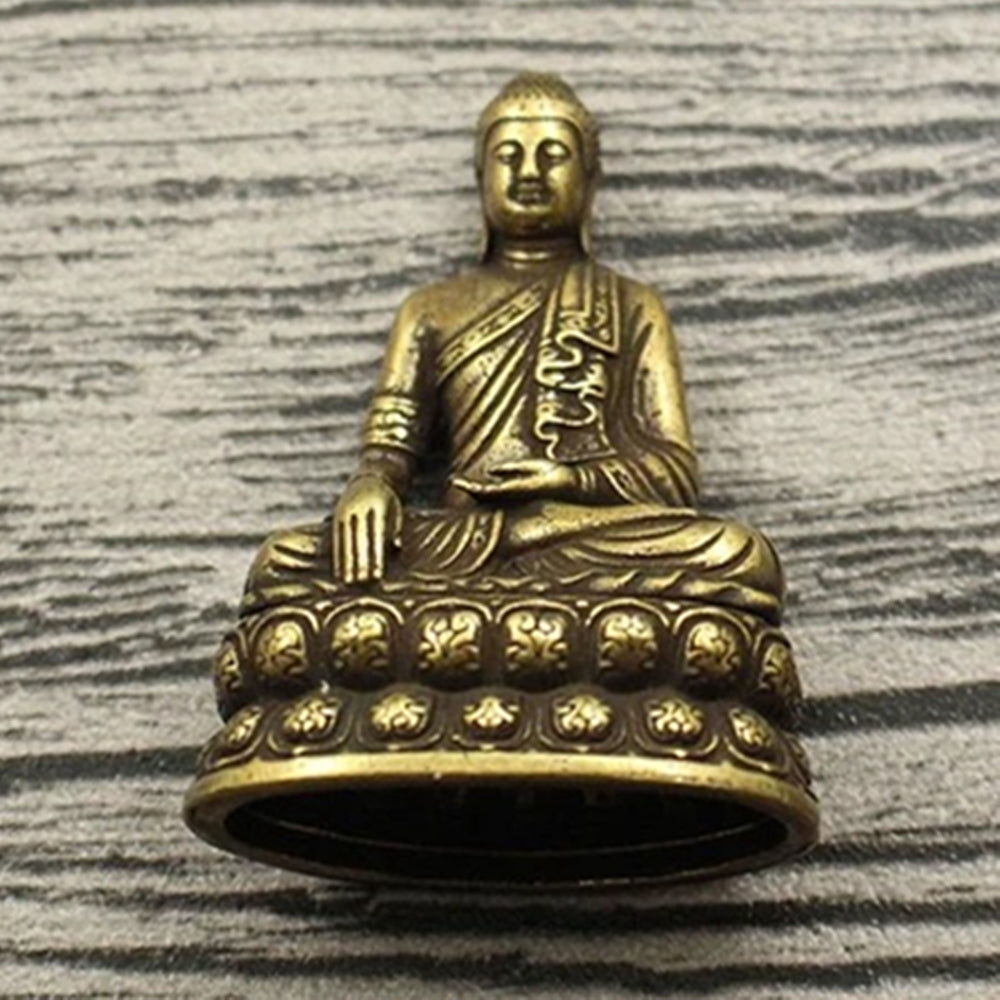 Solid copper Buddha figurine with vintage bronze finish, hand-carved details for watch accessory display.