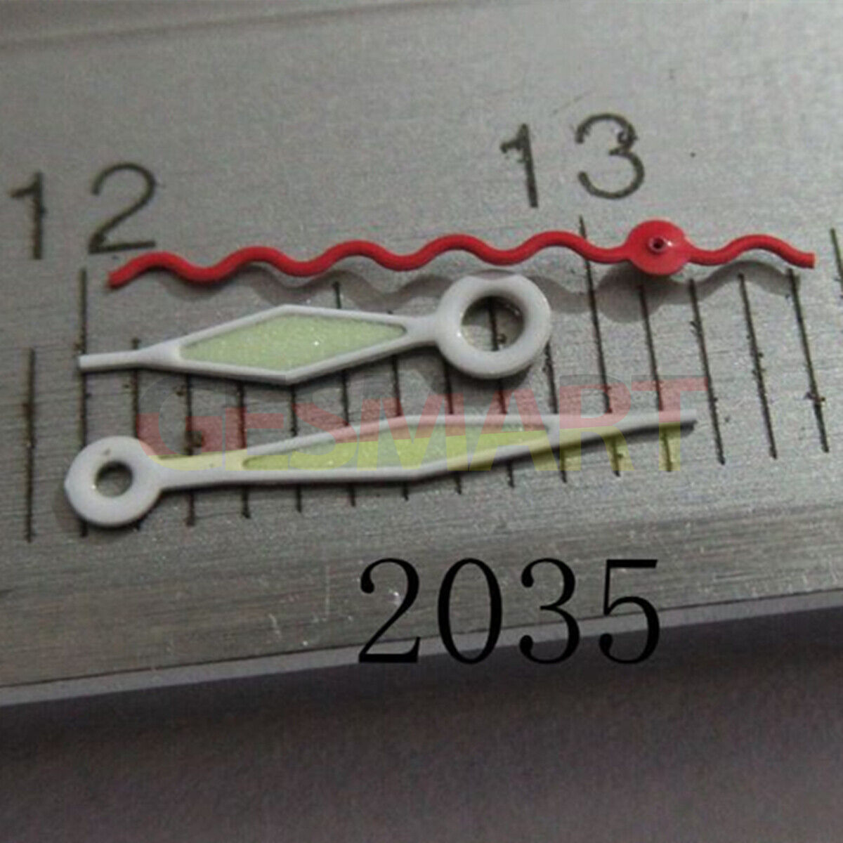 Waved red second hand with white trim lume for Miyota 2035 2115 watch movements, brand-quality replacement.