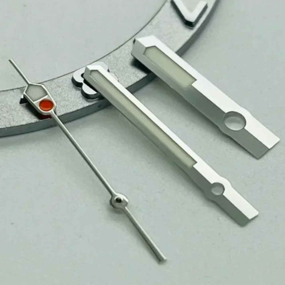 Silver Trim+Orange Pointed Second Hands Green Lume Watch Hands Fit for NH35 NH36
