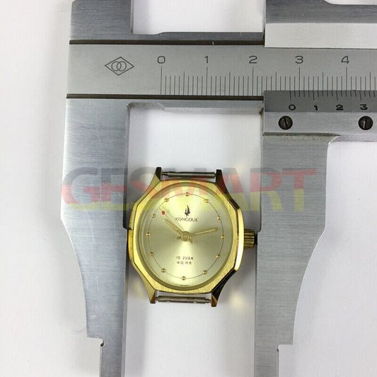 28mm Dandong Kongque lady mechanical watch with golden dial, 19 jewels, elegant manual timepiece.