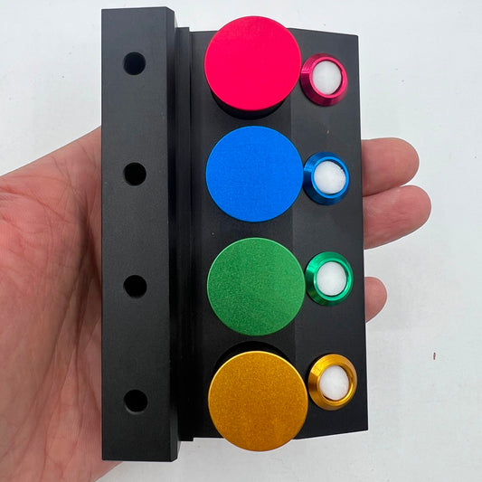 Die-cast alloy watch repair tool with 4 oil cups for precise lubrication.