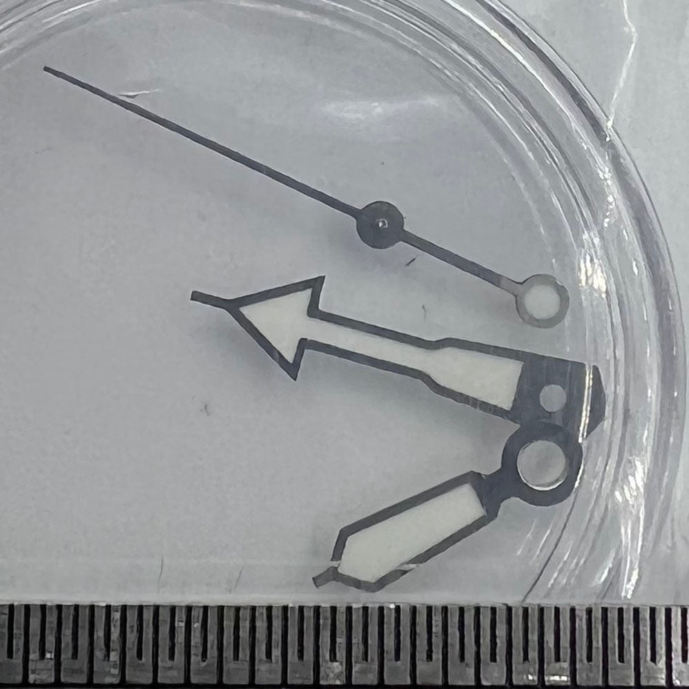 Green luminous watch hands with silver trim by Miyota, 12.5mm for NH35/NH36/NH38 movements.
