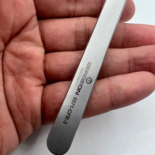 Bergeon 6571-CFR-3 Swiss watchmaker tweezers with precision replaced CFR 3 tips for delicate repair tasks.