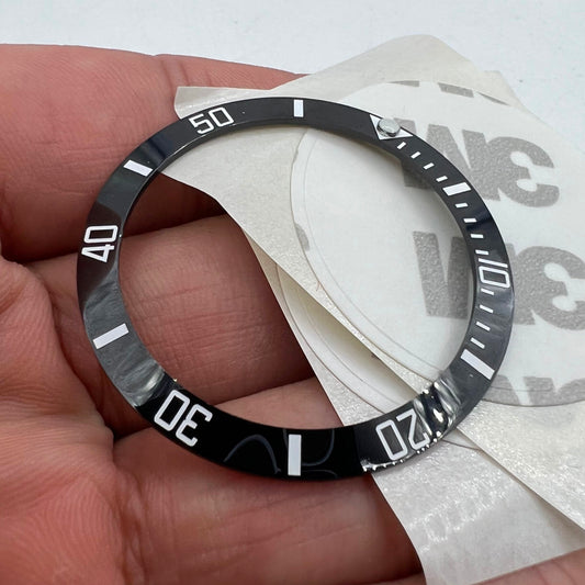 38mm Dull Polished GMT SUB Black Ceramic bezel insert for watch repair and customization.